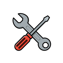 Wrench and Screwdriver Crossed Cartoon Illustration for Repair or Maintenance