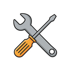 Wrench and Screwdriver Crossed Cartoon Illustration for Repair or Maintenance