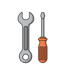Wrench and Screwdriver Crossed Cartoon Illustration for Repair or Maintenance