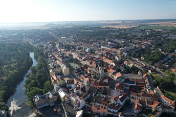 Louny historical town and city center aerial panorama, Ceske Stredohori,Bohemia Czech republic, old town square and streets landmark