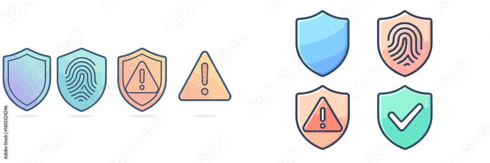 Poster security icons representing identity verification, alerts, and protection measures in a digital cont