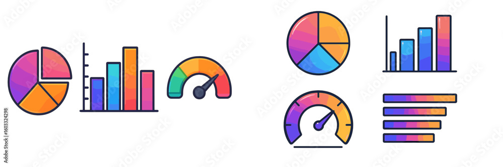 Aufkleber colorful data visualization tools feature charts, graphs, and gauges for effective analysis in busin