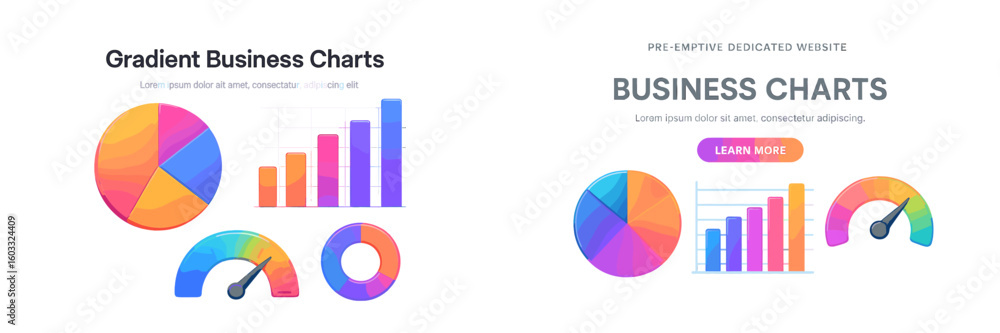 Poster colorful business charts showcasing data visualizations on a digital platform for effective presenta