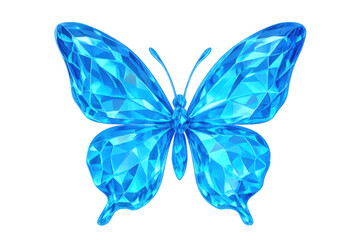 Fototapeta premium Low poly blue crystal butterfly flapping its wings on a transparent background, perfect for fantasy and nature projects