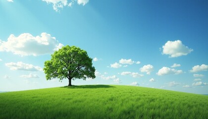 Solitary green tree on a vibrant hill.