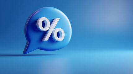 Blue speech bubble with white percentage symbol, set against a blue background Free space for text or advertisement, ideal for sale announcements or discount promotions