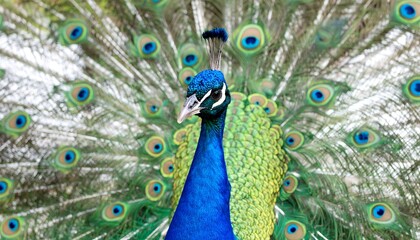 Obraz premium Close-up of a peacock with vibrant plumage