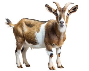 Fototapeta premium Cute Brown and White Goat Standing on Transparent Background