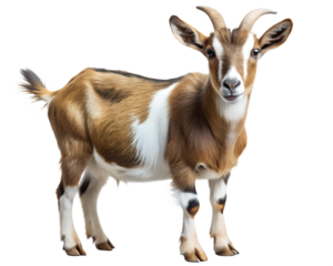 Cute Brown and White Goat Standing on Transparent Background