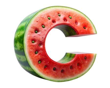 Watermelon Letter C Isolated on Transparent Background