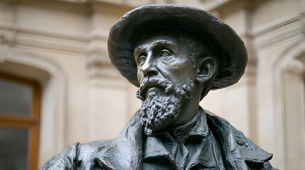 Bronze statue of john muir, father of national parks, gazing into the distance