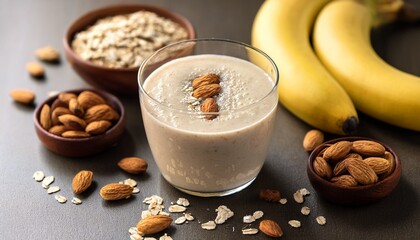 almond milk banana smoothie with oats nuts