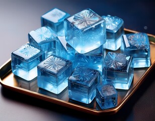crystalline blue cubes on a tray