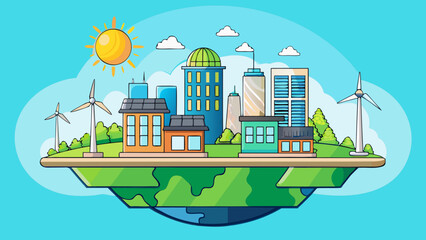 Obraz premium Sustainable Eco City with Renewable Energy Sources – Vector Illustration