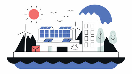 Fototapeta premium Sustainable Eco City with Renewable Energy Sources – Vector Illustration