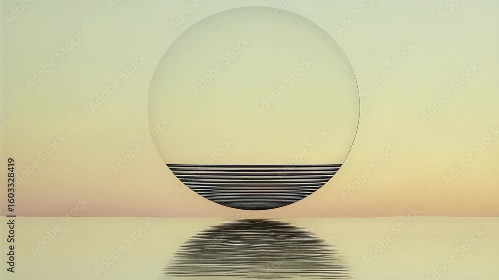 Aufkleber floating transparent sphere with horizontal stripe reflection on smooth surface in pastel tones crea