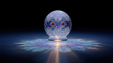 Ornate glass sphere with intricate design.