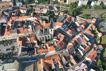 Louny historical town and city center aerial panorama, Ceske Stredohori,Bohemia Czech republic, old town square and streets landmark