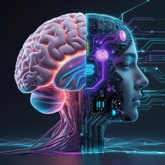 Obraz premium Conceptual Illustration of Brain and AI Technology Integration