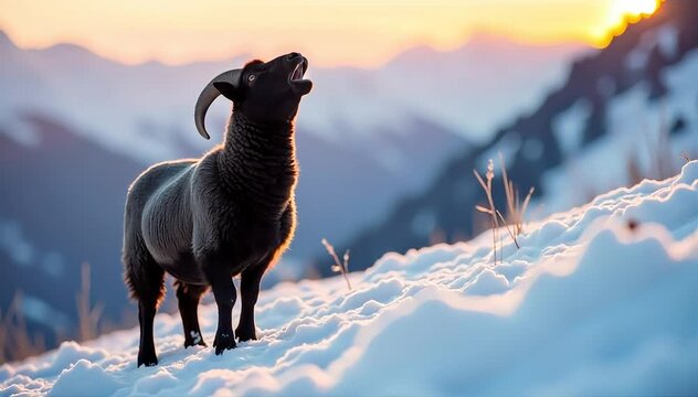 Sheep bleating loudly on the hillside