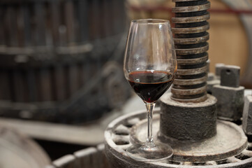 Tasting of Banyuls AOC aged natural sweet grand cru Banyuls fortified dessert wine from old vines...