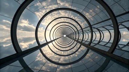 Naklejka premium Abstract Spiral Structure with Sky View
