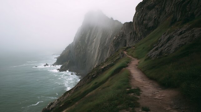 Misty Coastal Cliffs Trail Dramatic Ocean View Hike