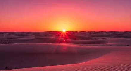  Pink desert landscape at sunset, sun rays illuminating sand dunes, creating a warm and serene atmosphere, showcasing nature's beauty and tranquility © PhotoArtHub