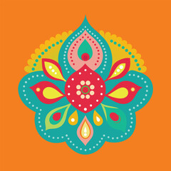 Colorful Floral Ornament on Orange