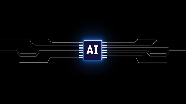 Motion graphic of digital AI logo with futuristic technology . Chat with AI or artificial intelligence technology circuit board, microchip, Futuristic Screen on 4k AI Circuit Integration and Data - Powered by Adobe