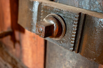 Old oak barrels for aging of natural sweet red grand cru wine Banyuls fortified dessert wine from old vines from slopes of the Catalan Pyrenees in Roussillon, France.