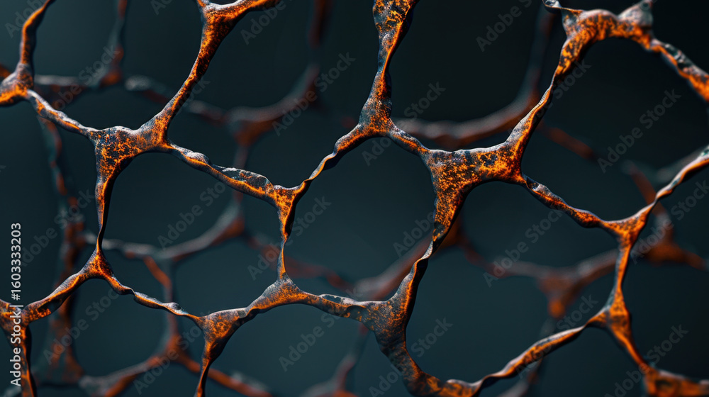 Poster intricate mesh structure with textured surface, showcasing blend of organic and abstract forms. inte