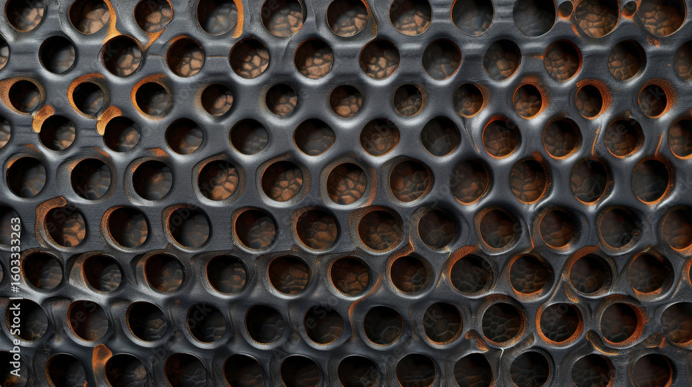 Poster textured surface with fine mesh pattern featuring symmetrical circular holes, creating visually stri