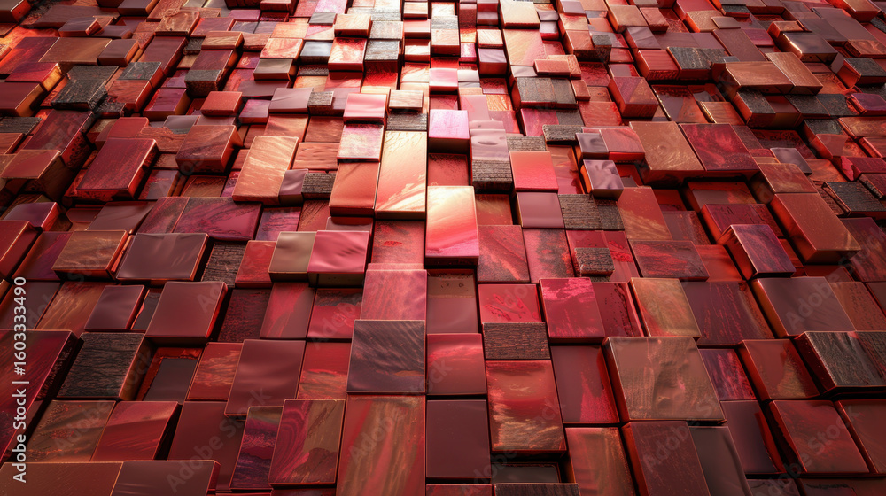 Aufkleber glowing data blocks create vibrant and dynamic firewall barrier, showcasing stunning array of red an