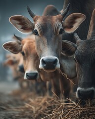 Native Cows Lined Up Eating From Ground high resolution image
