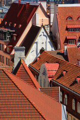 Estonia, Tallinn. Medieval Baltic city Panoramic view of the old town rooftops and steeple from a...