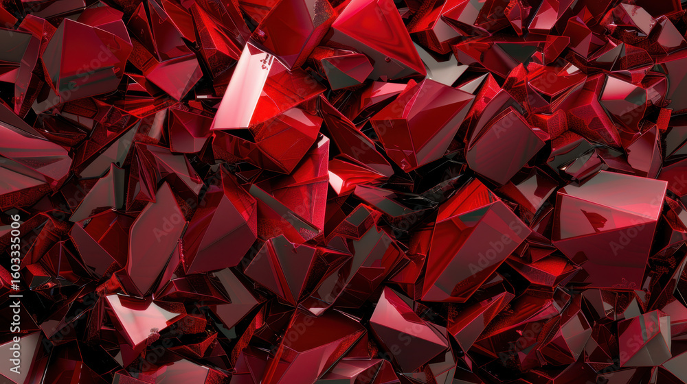 Poster geometric red shards create striking abstract composition, showcasing vibrant interplay of light and