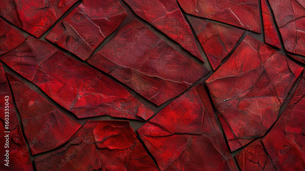 Poster layered geometric red shards create abstract composition, showcasing rich textures and deep hues. th