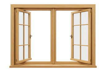Isolated Open Wooden Window Frame Natural Light