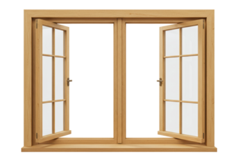 Isolated Open Wooden Window Frame Natural Light