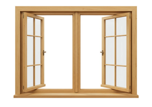 Isolated Open Wooden Window Frame Natural Light