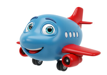 Isolated Smiling Airplane Cartoon with Red Wings