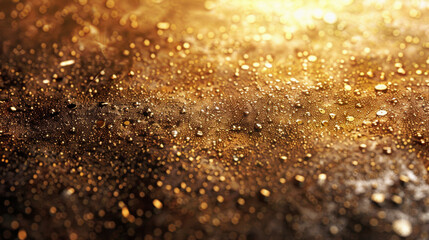 Stunning close up of textured surface featuring shimmering droplets and glitter burst effect on soft champagne tone background, evoking sense of luxury and elegance