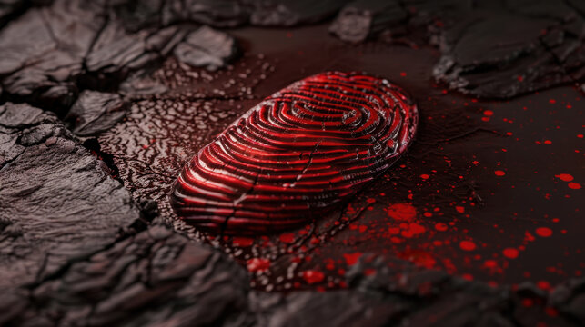 Striking biometric scanner graphic featuring red fingerprint impression dark, textured surface, evoking sense of mystery and advanced technology. design highlights intricate details of fingerprint