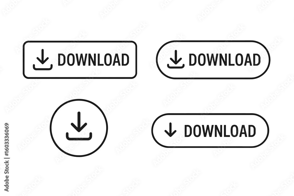 Poster download button set vector illustration. ui ux web design graphic elements. simple modern line art i