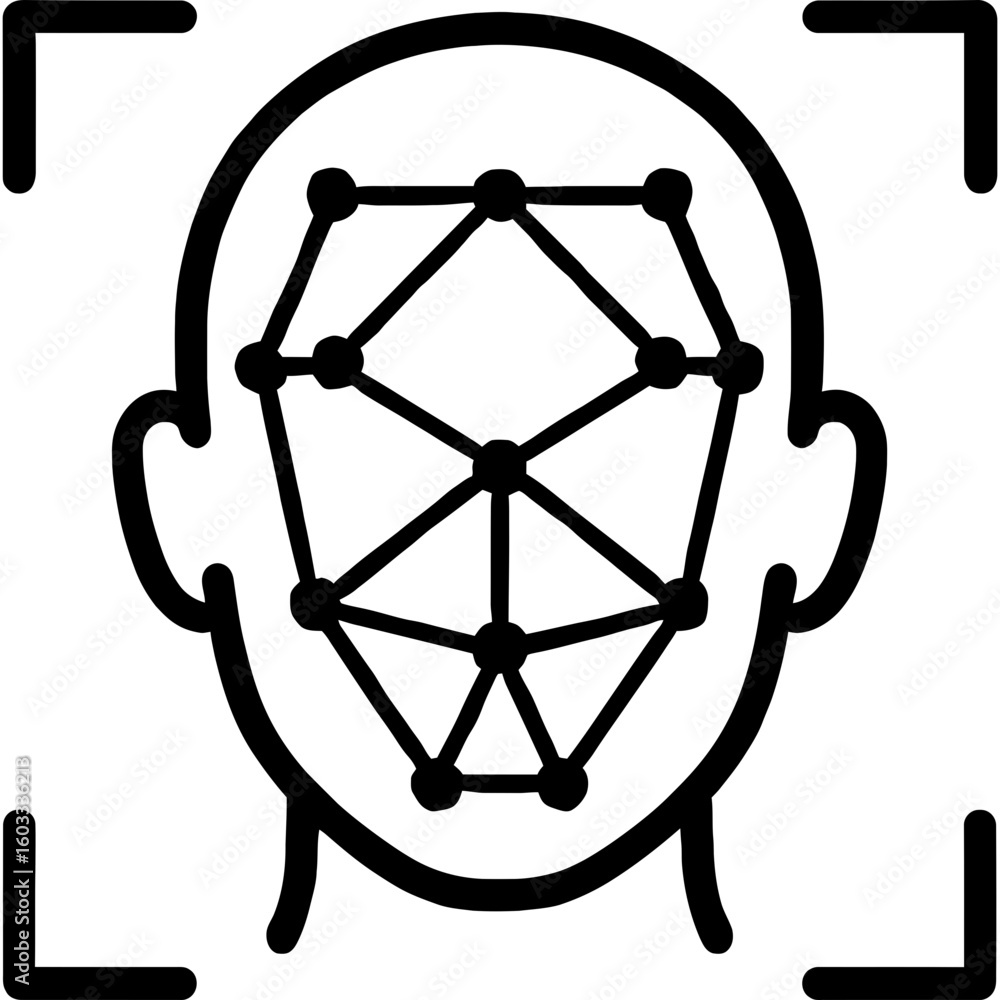 Poster face scan outline icon vector