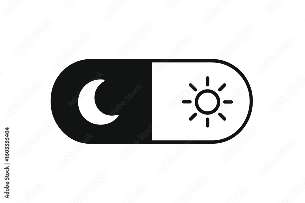 Poster night and day toggle switch vector. black and white dark mode, light mode switch button with sun and