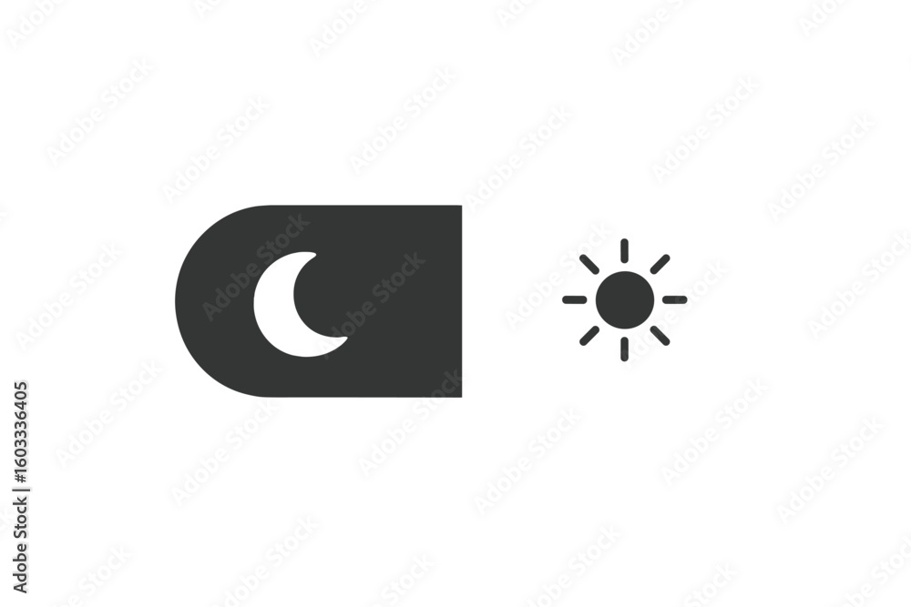 Poster minimalist dark and light mode toggle switch vector. night day ui button design. black white sun moo