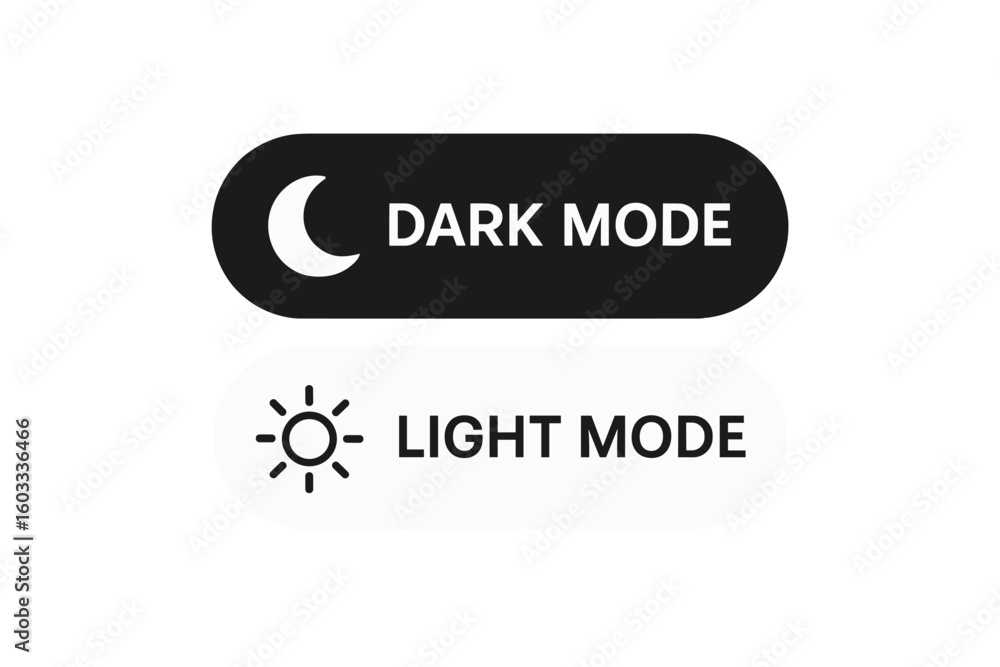 Poster modern dark mode and light mode toggle switch vector – black and white day night buttons with sun an