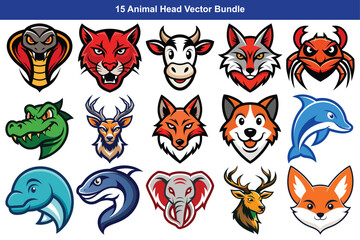 Collection of fierce and friendly animal head vector illustrations